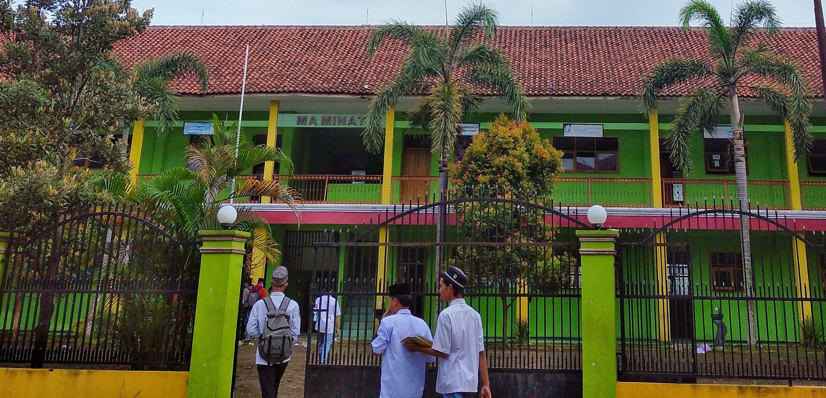 Students collaborating in a bright classroom